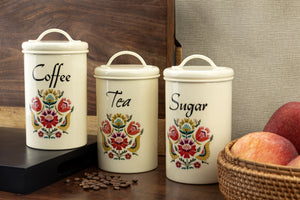Elan Metal Canisters | Kitchen Containers | Tea Coffee Sugar (Set of 3)