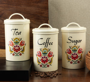 Elan Metal Canisters | Kitchen Containers | Tea Coffee Sugar (Set of 3)