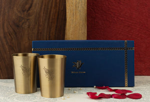 Peacock Elegance Brass Glass Set of 2 - Gift Pack