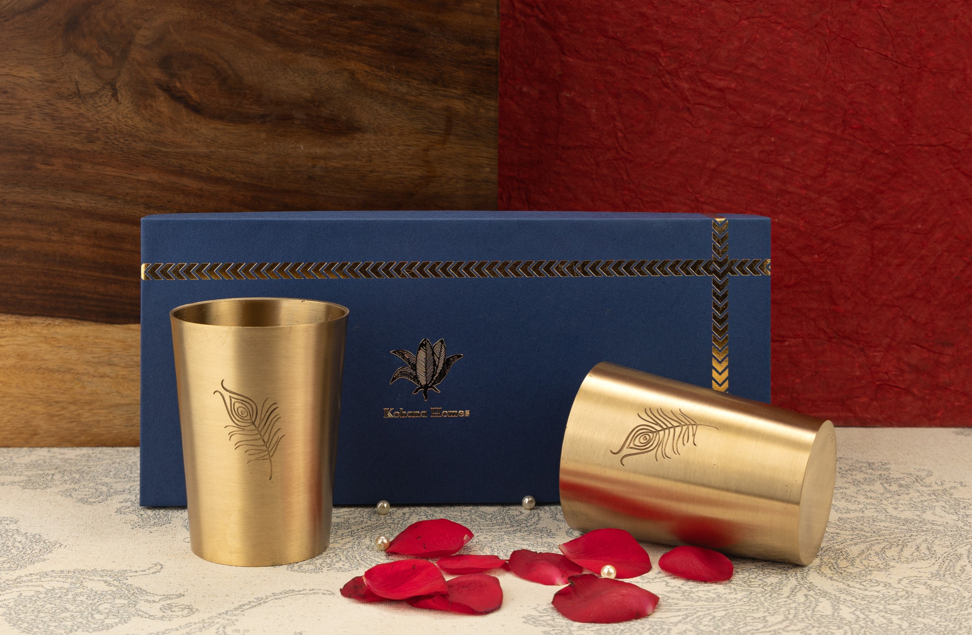 Peacock Elegance Brass Glass Set of 2 - Gift Pack