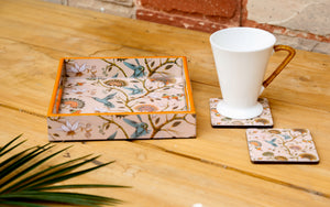 Orange Bloom Serving Tray and Coaster set