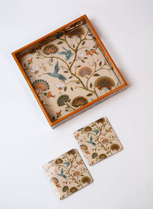 Orange Bloom Serving Tray and Coaster set