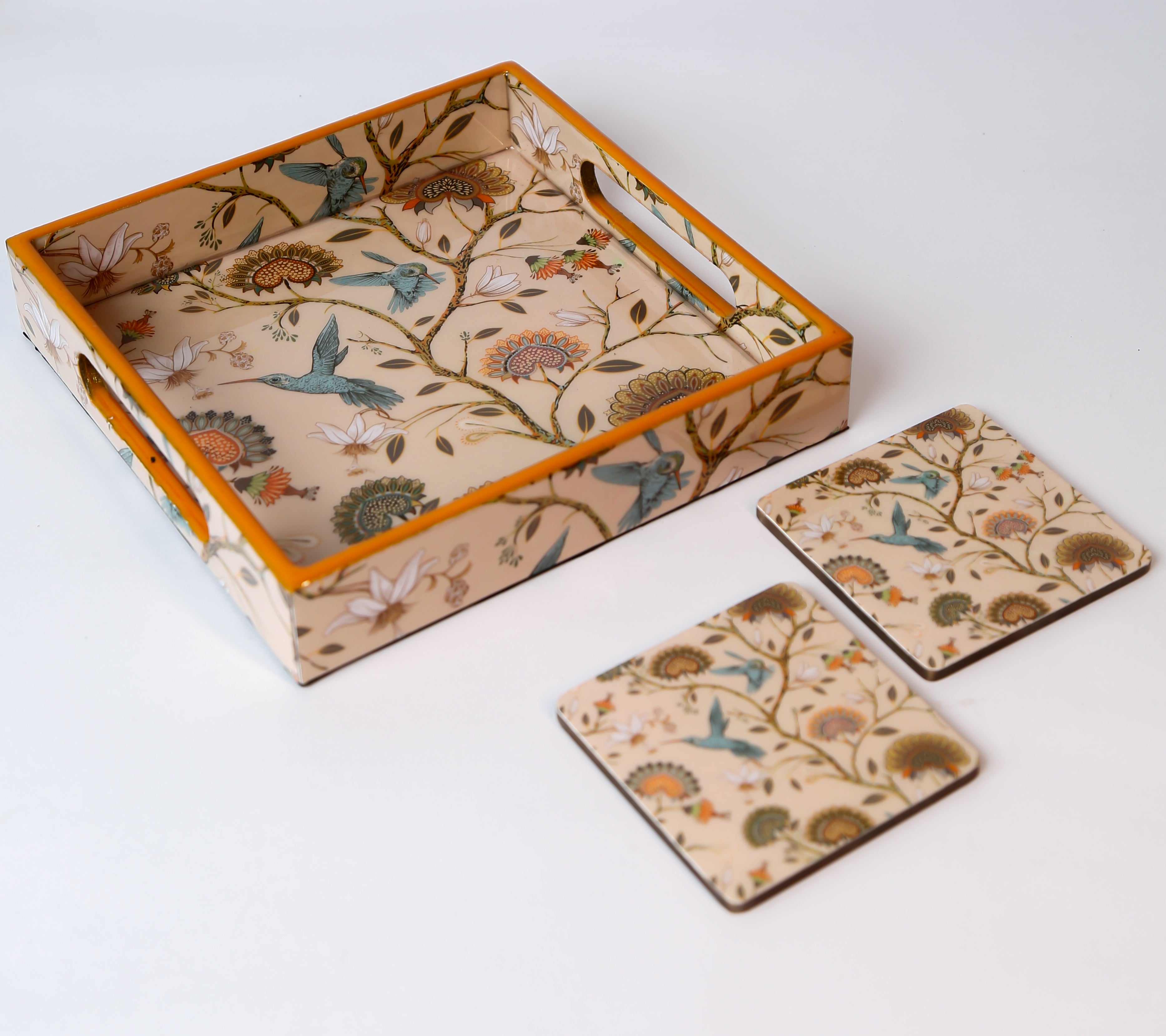 Orange Bloom Serving Tray and Coaster set