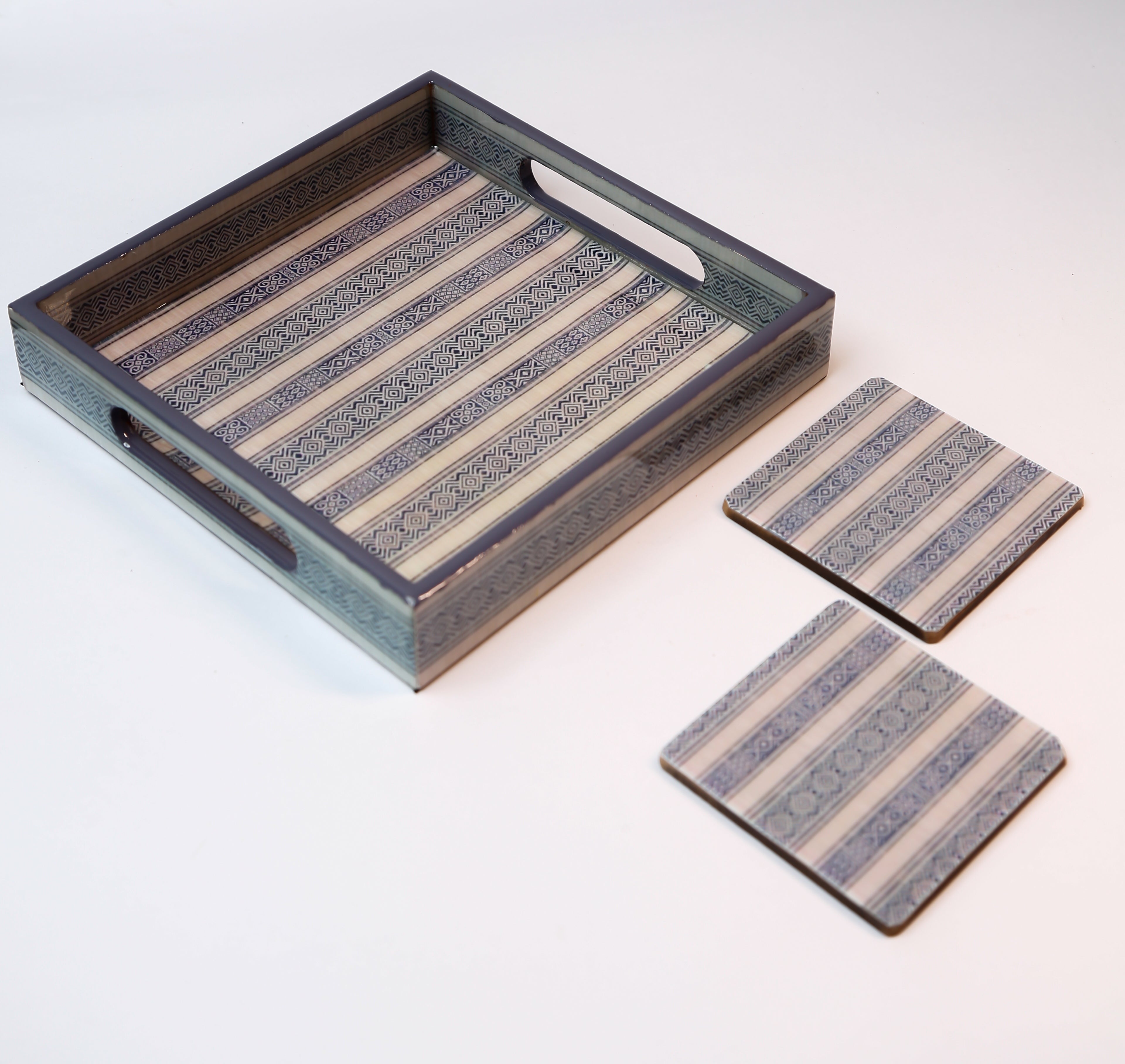 Abi Block print Tray and Coaster set