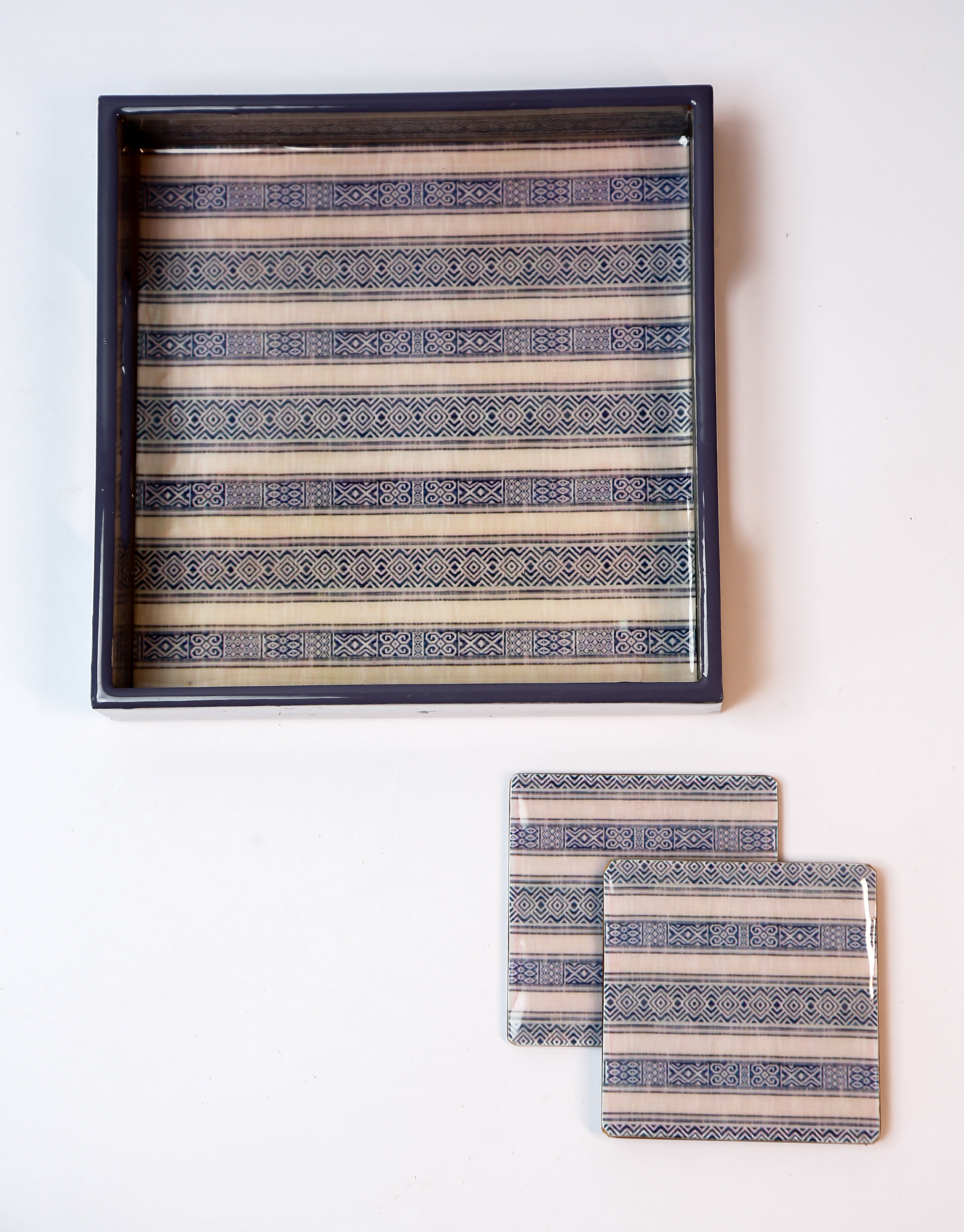 Abi Block print Tray and Coaster set