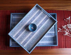 Abi Blue Block Print MDF Trays (Set of Two)