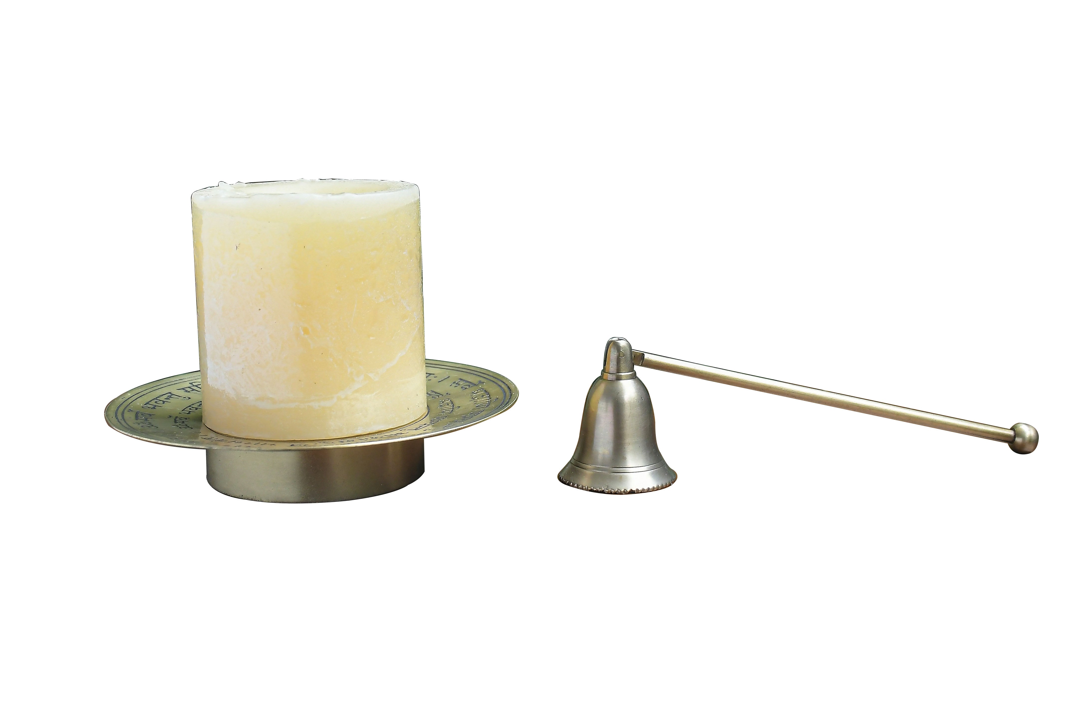 Shloka Brass Pillar Candle, Holder & Snuffer Set