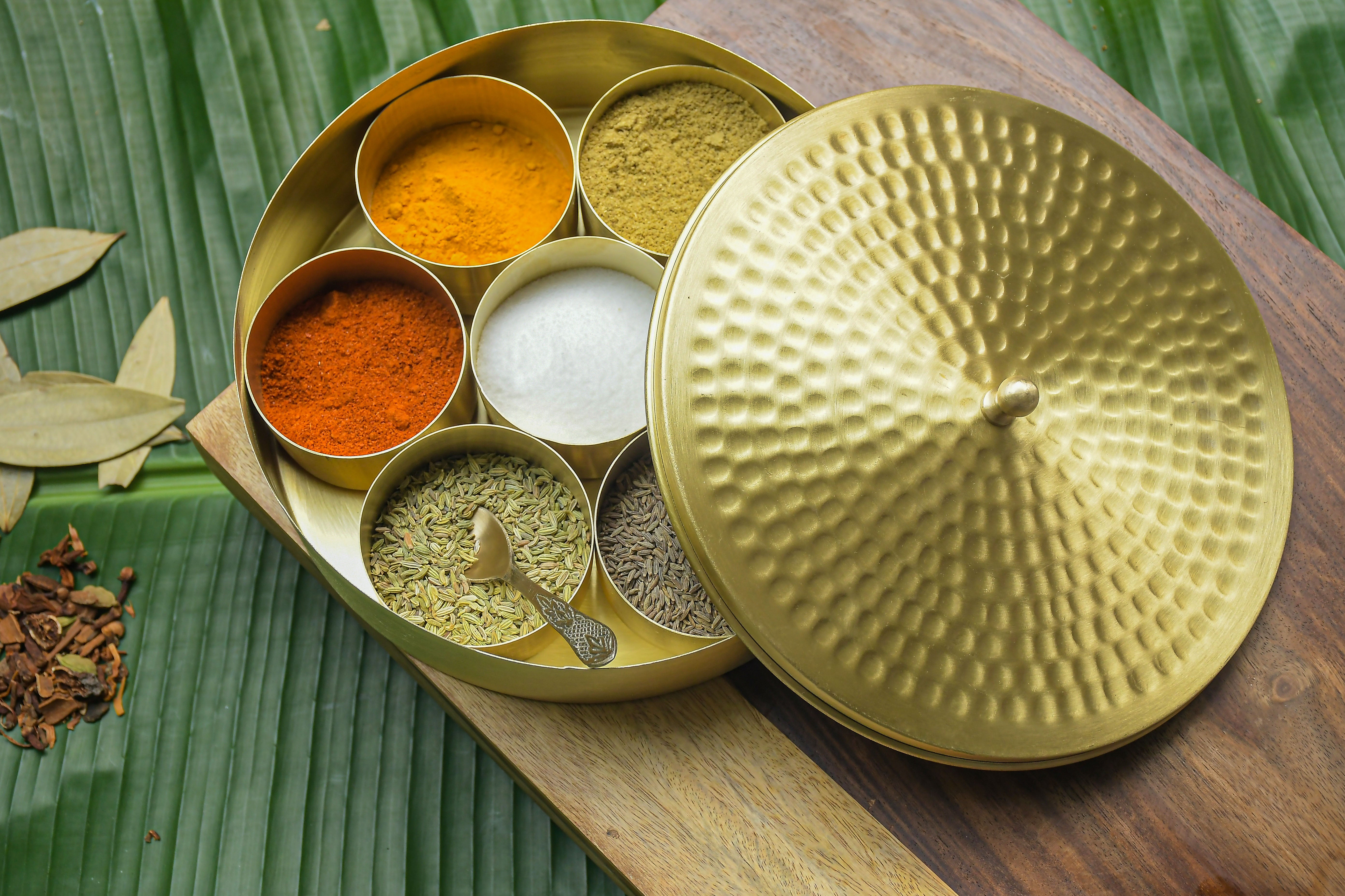 Hammered Brass Spice Box/Masala Dani
