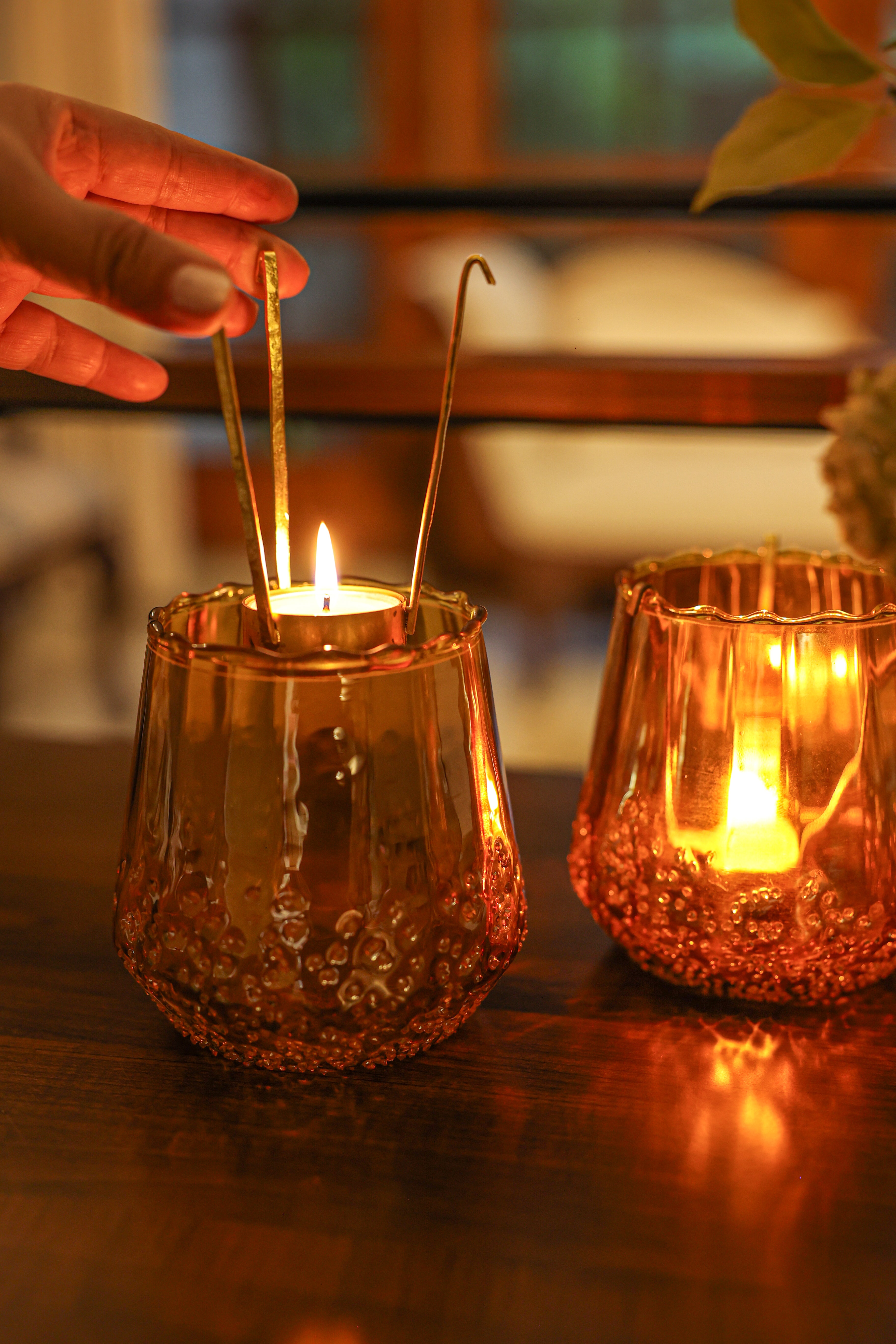 Amber Aura Glass Votive holder
