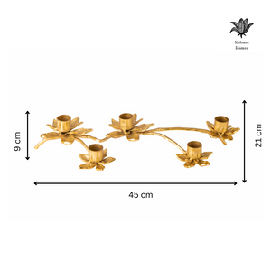 Gold candle holder with dimensions on a white background