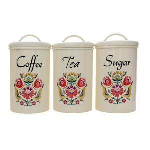 Elan Metal Canisters | Kitchen Containers | Tea Coffee Sugar (Set of 3)