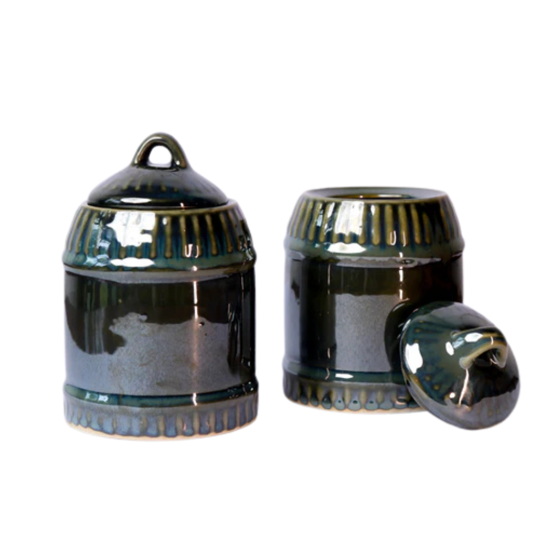 Moss Green Ceramic Jars (Set of 2)