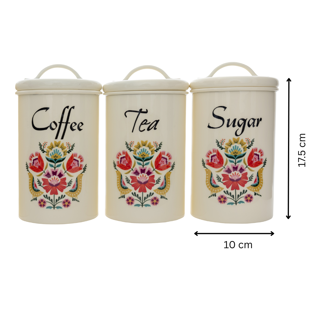 Elan Metal Canisters | Kitchen Containers | Tea Coffee Sugar (Set of 3)