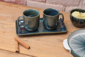 Moss Green Pottery Glazed Coffee Mugs (Set of 2)