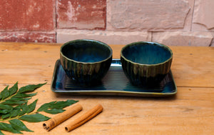Moss Green Snack Bowl (Set of Two) and Platter