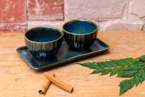 Moss Green Snack Bowl (Set of Two) and Platter