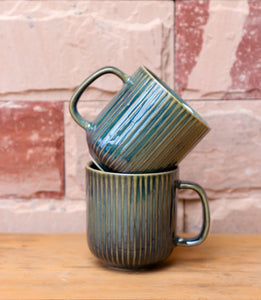 Moss Green Pottery Glazed Coffee Mugs (Set of 2)