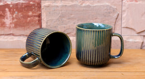 Moss Green Pottery Glazed Coffee Mugs (Set of 2)