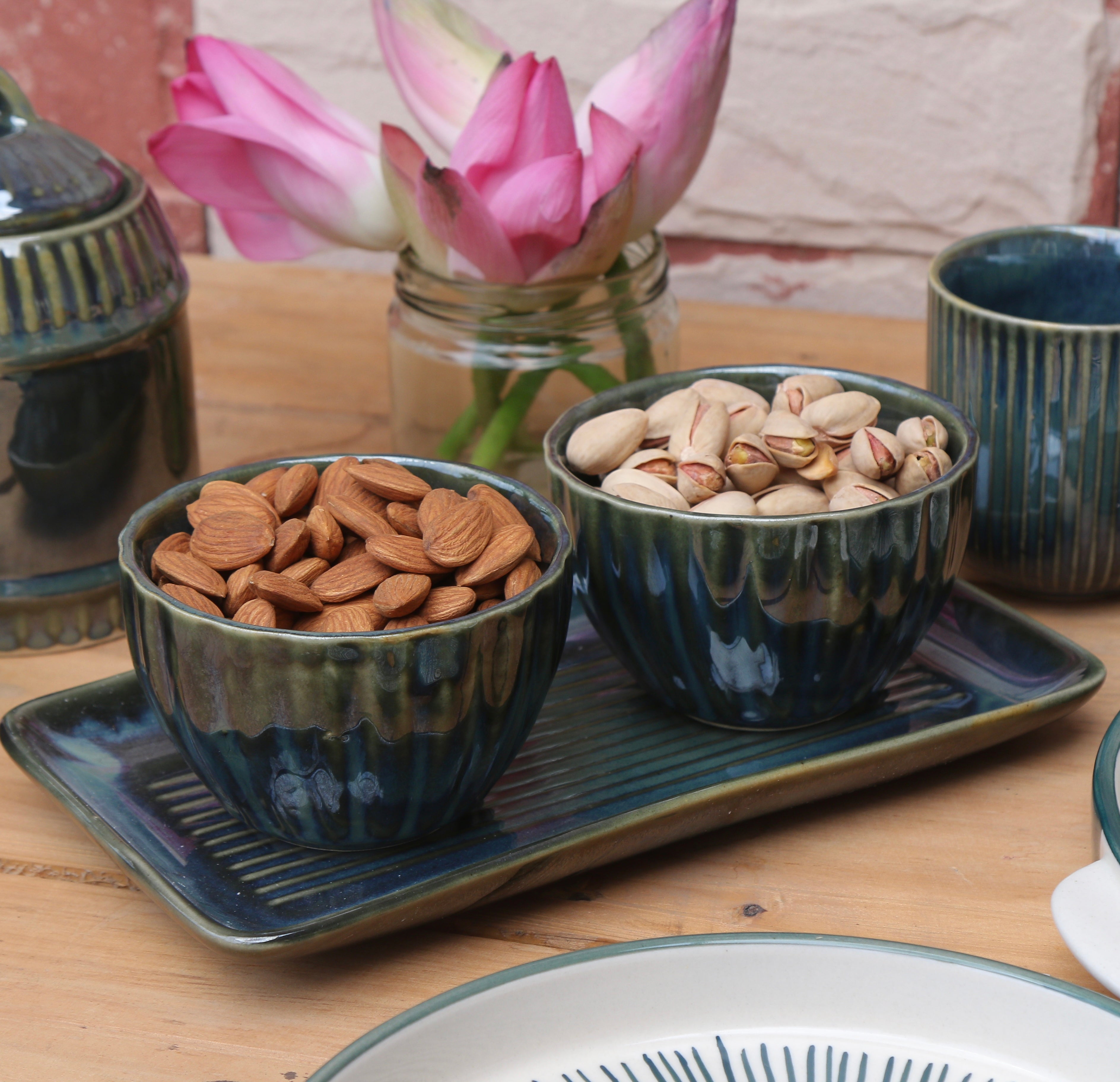 Moss Green Snack Bowl (Set of Two) and Platter