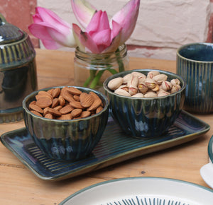 Moss Green Snack Bowl (Set of Two) and Platter