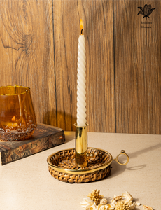Rattan Brass Rangoon Candle Stand
