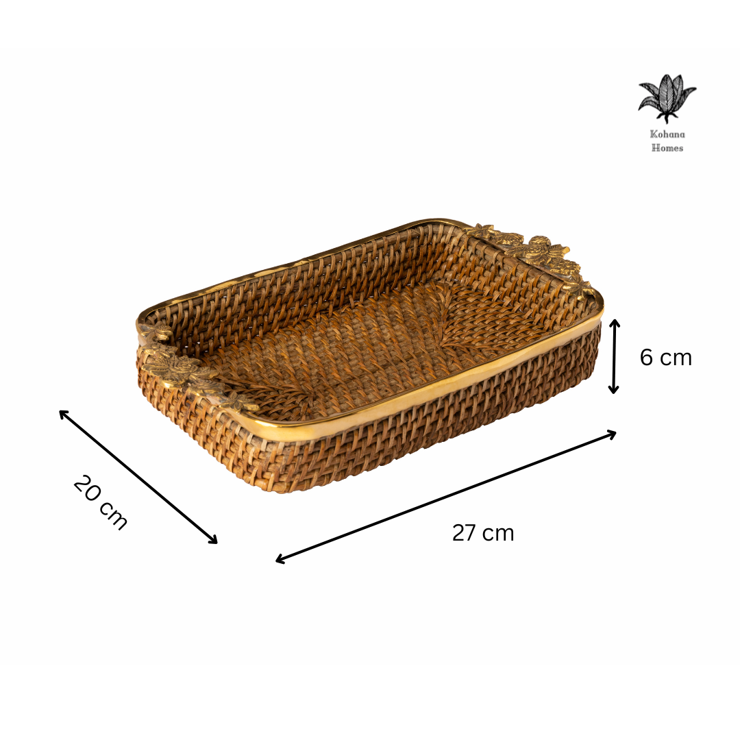 Gulabo Rattan Brass Tray