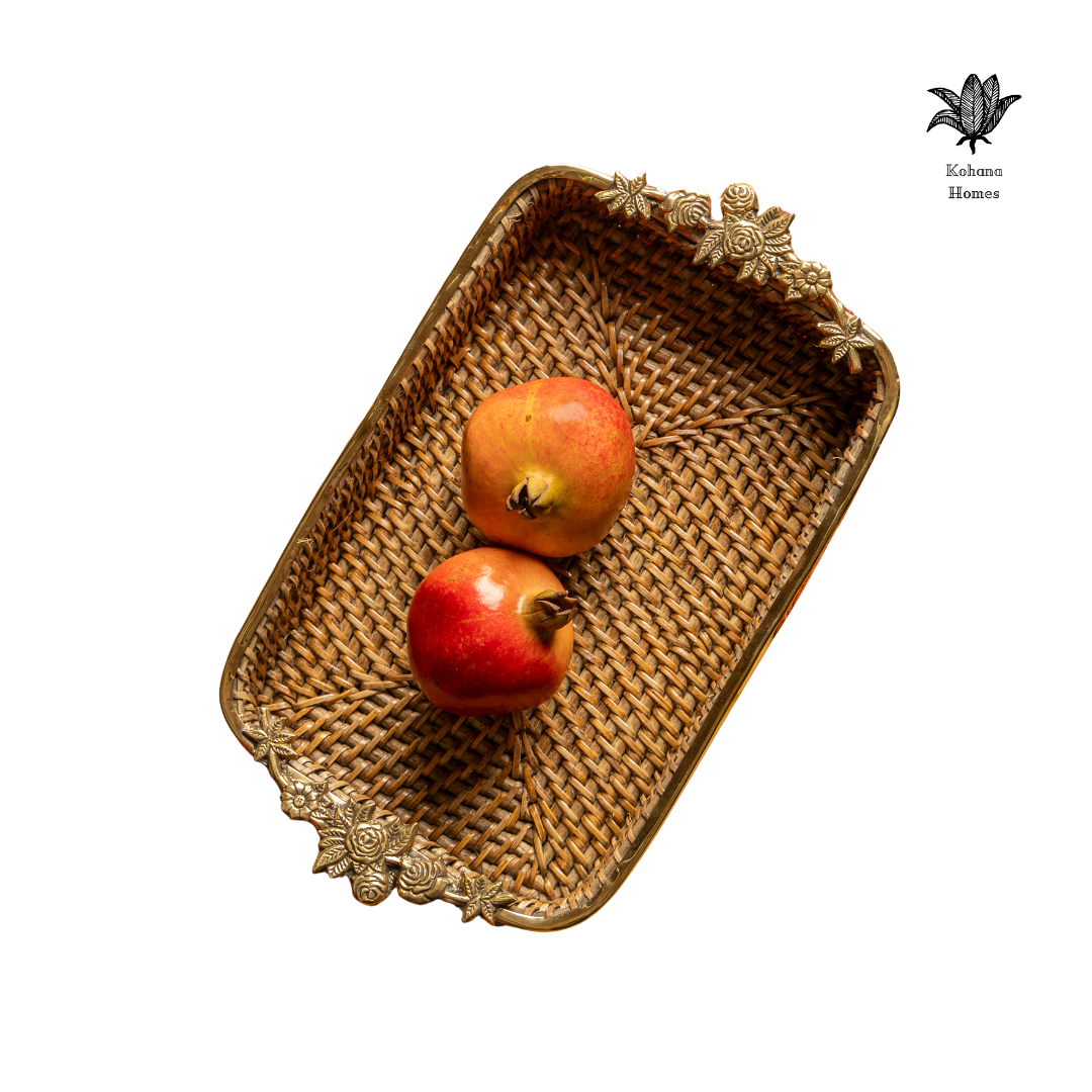 Gulabo Rattan Brass Tray