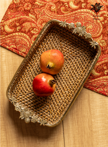 Gulabo Rattan Brass Tray