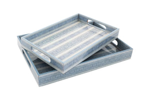 Abi Blue Block Print MDF Trays (Set of Two)