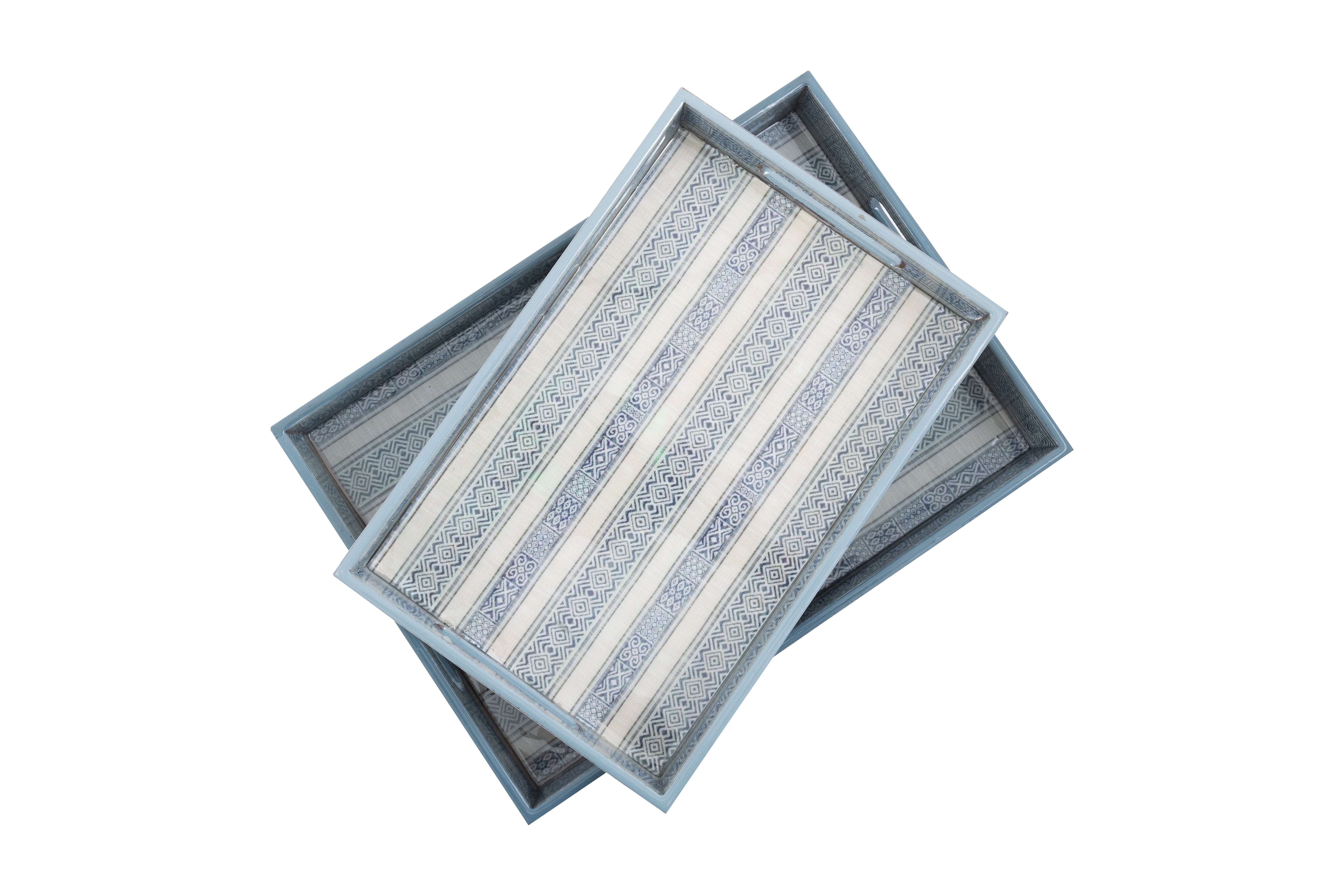 Abi Blue Block Print MDF Trays (Set of Two)