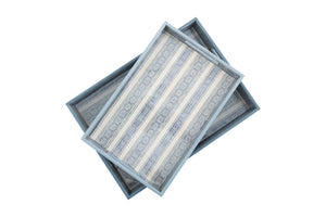Abi Blue Block Print MDF Trays (Set of Two)