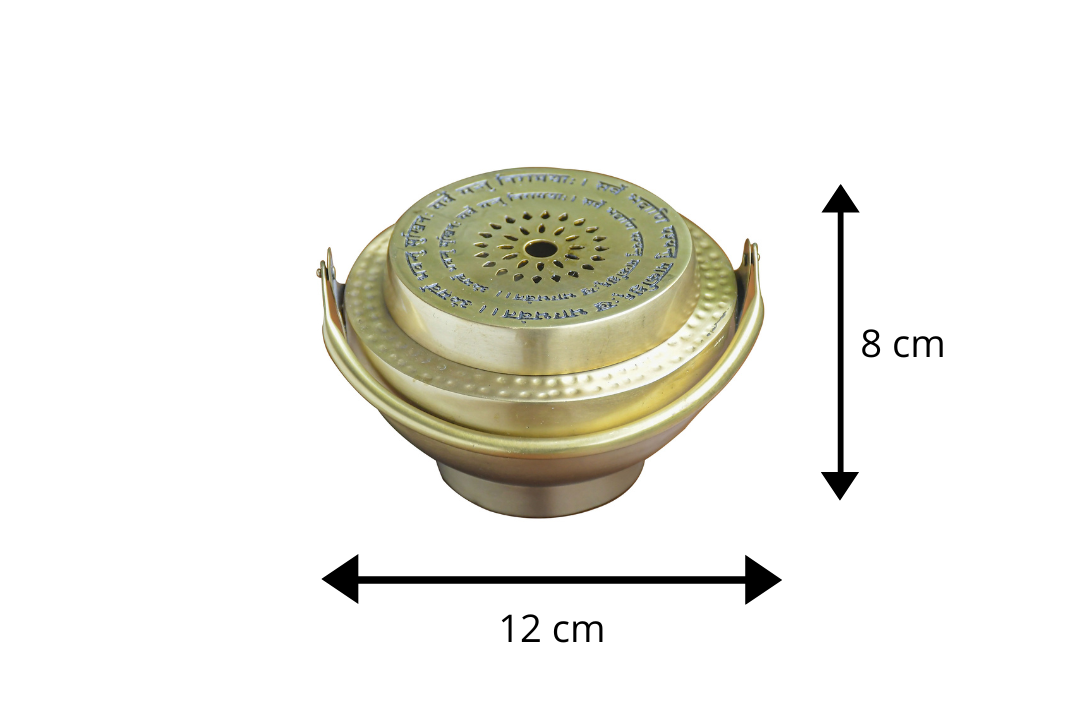 Brass burner with dimensions labeled on a white background