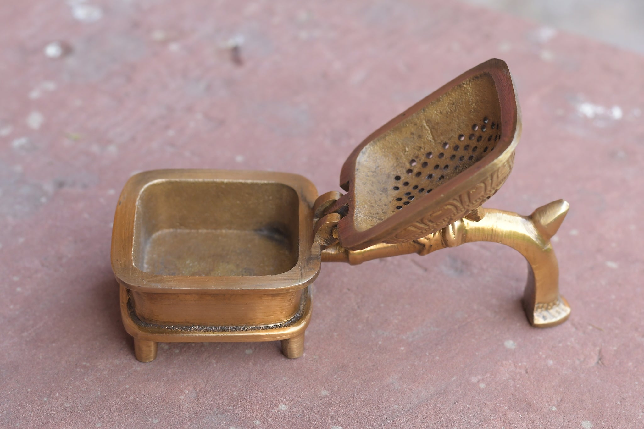 Brass incense burner with antique finish