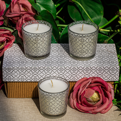 Scented Ogee pattern Glass Votive Candles filled with soy wax