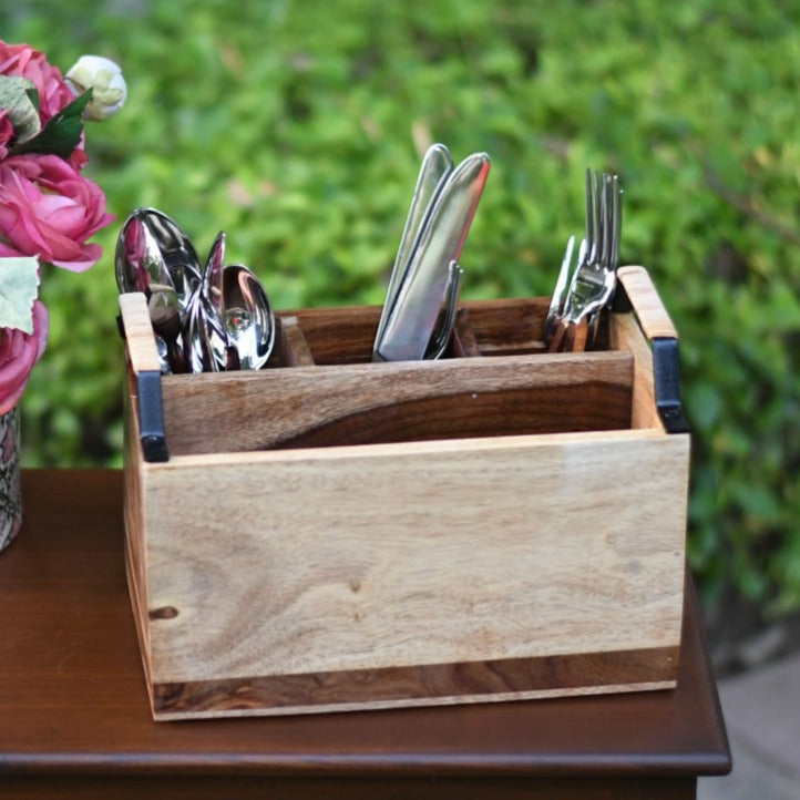 Wooden Cutlery Caddy with partitiions