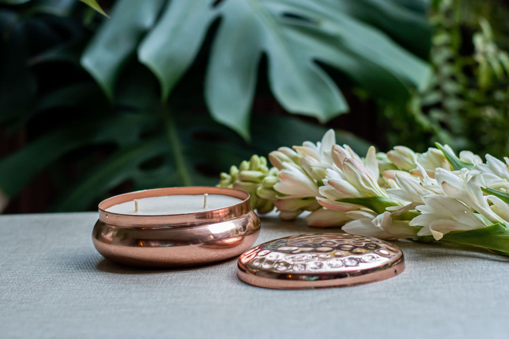 Hammered Metal Candle in rose gold finish