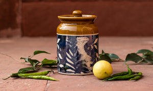 Indigo Textile Print Ceramic Pickle Jar
