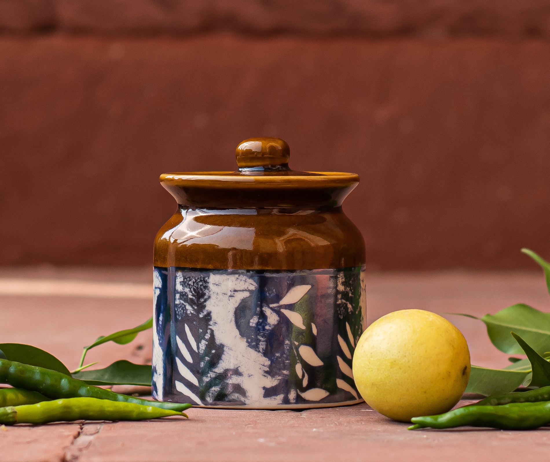 Blue Printed Ceramic Chutney Jar