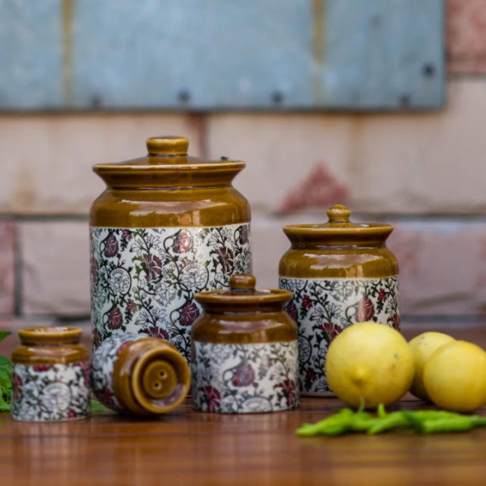 Ceramic Jars with traditional Indian textile print