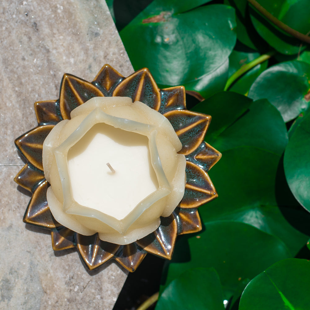 Lotus Shaped Candle and Ceramic Platter