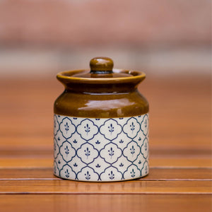 Ceramic chutney jar with moroccan print