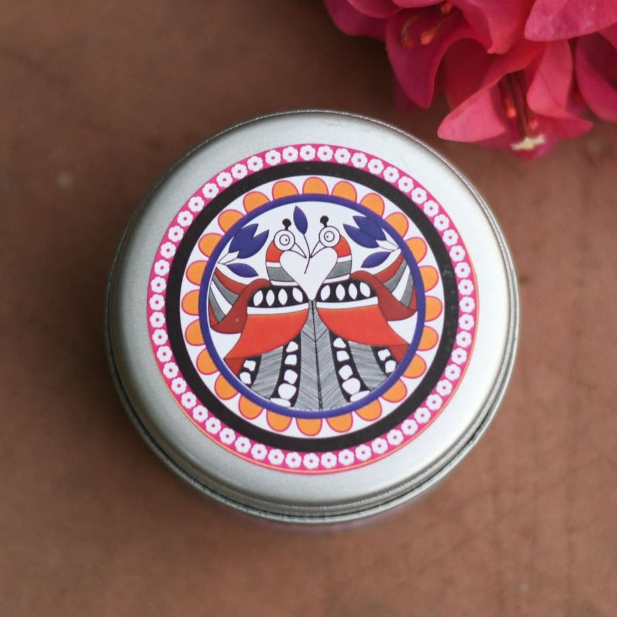 Top shot of the madhubani textile printed candle