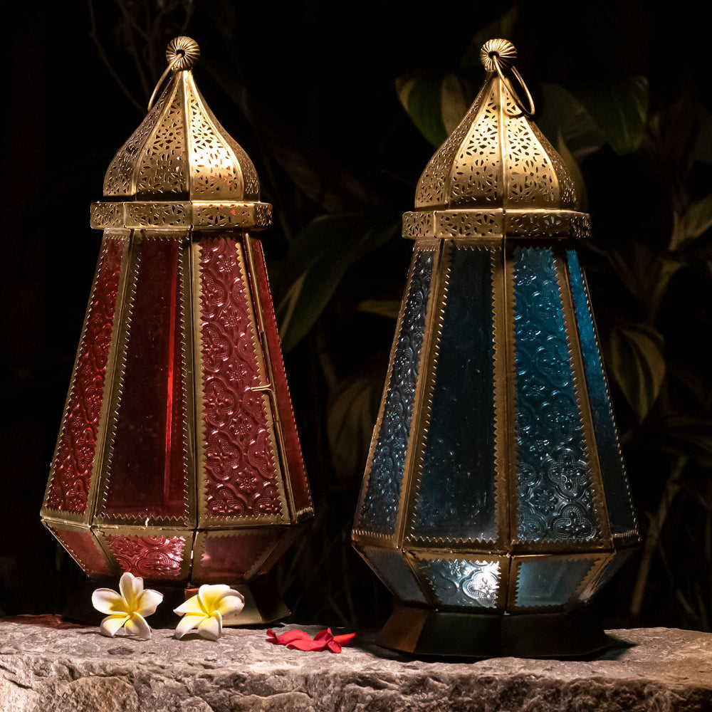 Blue and Pink Glass Antique Lanterns
