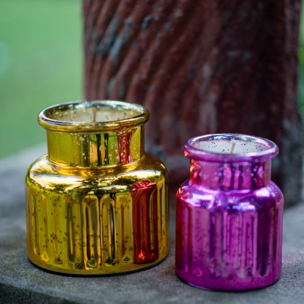 Distressed Rani Pink Mercury Glass Jar Candle