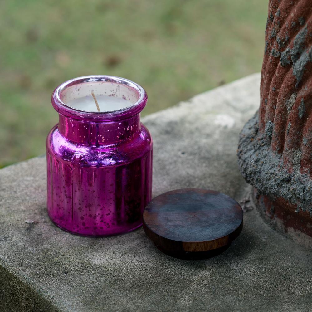 Distressed Rani Pink Mercury Glass Jar Candle